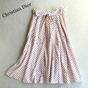 3点送料無料☆Christian Dior　SPORTS vintage ビンテージ リボン　巻き ロングスカート　ドット柄　赤白　大きいサイズ　LL　