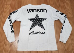 即決 早い者勝ち【VANSON/バンソン】VANSONのロゴがラインストーン 白 サイズS 両袖にもロゴプリント 背中にワンスター/星プリント 