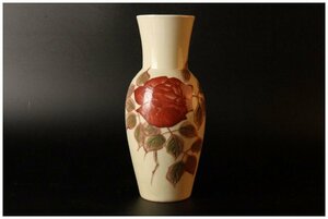 [URA]琥山窯/色絵薔薇文花瓶/27cm/5-1-07 (検索)骨董/置物/オブジェ/飾物/壷/壺/花入/花器