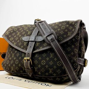 1円 ☆美品☆ LOUIS VUITTON ルイ ヴィトン モノグラムミニラン ソミュール30 ショルダーバッグ 斜め掛け キャンバス レザー エベヌ 