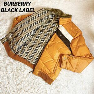 1円〜 美品 BURBERRY BLACK LABEL バーバリーブラックレーベル ダウンジャケット ラビットファー ホワイトグース ホースロゴ ノバチェック