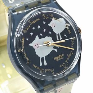 Swatch スウォッチ 腕時計 クオーツ コレクション コレクター ひつじ 羊 おやすみ 可愛い 個性的 イラスト アート おしゃれ ネイビー