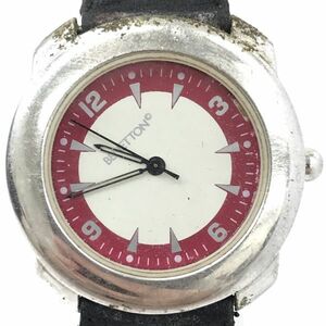 BENETTON ベネトン 腕時計 クオーツ アナログ ラウンド ホワイト レッド ブラック レザーベルト コレクション 電池交換済み 動作確認済み