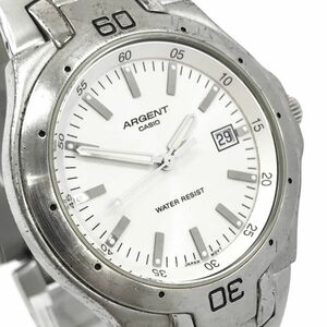 CASIO カシオ ARGENT エージェント 腕時計 クオーツ ARG-107 ホワイト シルバー カレンダー シンプル ラウンド 新品電池交換済 動作確認済