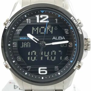 新品 SEIKO セイコー ALBA アルバ 腕時計 AZ4001X1 クオーツ デジアナ ブラック ブルー カレンダー ボーダー 格好良い 電池交換済 動作OK