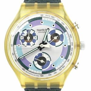 美品 Swatch スウォッチ 腕時計 クオーツ コレクション コレクター おしゃれ レザー スケルトン ラウンド 軽量 クロノグラフ CHRONO