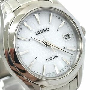 SEIKO セイコー EXCELINE エクセリーヌ 腕時計 SWCW095 1B22-0BW0 電波ソーラー アナログ ラウンド ホワイト シルバー 動作確認済み