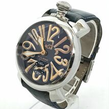 GaGaMILANO ガガミラノ MANUALE 48 マヌアーレ 腕時計 5010.05S 手巻き アナログ ラウンド ブルー スケルトン シースルーバック 動作確認済_画像3