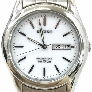 美品 CITIZEN シチズン REGUNO レグノ 腕時計 E101-K005299 ソーラー アナログ ラウンド ホワイト シルバー カレンダー 動作確認済み