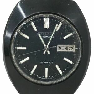 CITIZEN シチズン 腕時計 4-820088-K 自動巻き 機械式 アナログ クッション トノー ブラック カレンダー 21石 ステンレス 動作確認済み