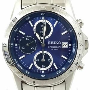 SEIKO セイコー 腕時計 7T92-0DW0 クオーツ アナログ ラウンド ブルー シルバー クロノグラフ カレンダー ウォッチ ビジネス 動作確認済み