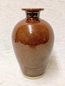 13480/木村盛和 油滴 赤天目釉 花瓶 壺 花器 華道具 フラワーベース 茶道具