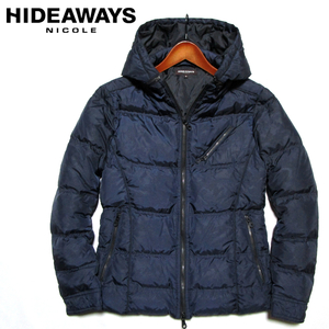 【ニコル】 2WAYフーデッド　ダウンジャケット　シャドーカモフラ　ネイビー系　サイズ46　(M)　DOWN JACKET　HIDEAWAYS NICOLE