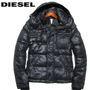 【ディーゼル】 フーデッド　パデッドジャケット　袖ロゴワッペン　ダークチャコール　サイズM　DIESEL　ディーゼルジャパン