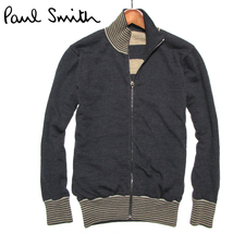 【ポールスミス】 リバーシブル　ウールニットブルゾン　チャコール/杢ベージュ　サイズM　PS　Paul Smith　ジョイックス_画像1