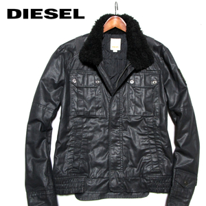 【ディーゼル】 衿ボア　フライトジャケット　袖ロゴワッペン　コーティングチャコール　サイズL　DIESEL　ディーゼルジャパン