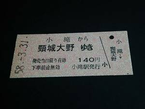 【硬券乗車券(B型)】　★大糸線（小滝→頸城大野）140円　S58.3.31　[未使用]