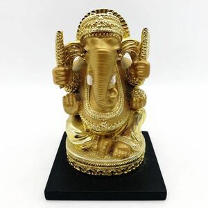 商売繁盛・学問の神様　美品　ガネーシャ神 オブジェ ゴールド 風水 金運 魔除け インテリア 置物 エスニック アジアンテイスト 玄関 金