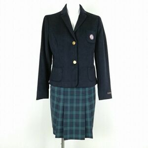 1円 韓国制服 ブレザー チェックスカート 上下2点セット 冬物 女子 学生服 中学 高校 紺 制服 中古 ランクB KU1126