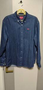 SUPREME　SMALL　BOX　LOGO　DENIM　SHIRT　シュプリーム　スモール　ボックス　ロゴ　デニム　シャツ　長袖　L　large　インディゴ　