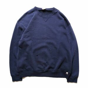 90's メキシコ製 ラッセル ソリッドカラー クルーネック スウェット 紺 (XL) ネイビー 無地 スエット 90年代 旧タグ オールド ダメージ