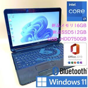 [最強i7+新品メモリ16GB＋新品SSD512GB+HDD750GB] 富士通 AH77/E core i7-2670QM/Windows11Pro/office2019 H&B/Blu-ray/Webカメラ/WIFI