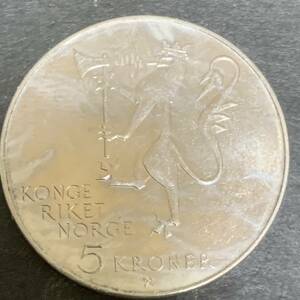 ノルウェー 5クローネ 1975年 硬貨 美品 ア272