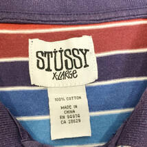 STUSSY ステューシー ポロシャツ ボーダー 半袖 XL オレンジ 水色 メンズ A27_画像8