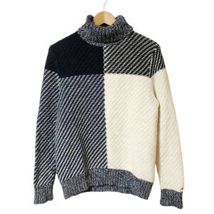 TOMMY HILFIGER トミーヒルフィガー タートルネック ニット セーター M アイボリー ネイビー 厚手 メンズ A38