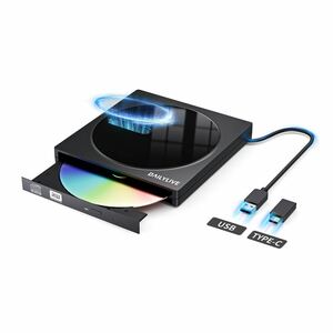 ＊DAILYLIVE 読み書き可能 外付けDVD/CDドライブ DVDレコーダー CD/DVD-Rプレーヤー USB3.0&Type-C対応 ケーブル内蔵 ブラック