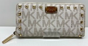 MICHAEL KORS マイケルコース ラウンドファスナー長財布 スタッズ ゴールド金具 ホワイト