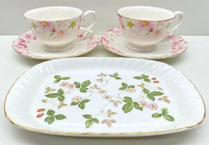 Wedgwood WILD STRAWBERRY BONE china ウェッジウッド ワイルドストロベリー ボーンチャイナ / New Ivory HOYA カップ＆ソーサー 陶磁器