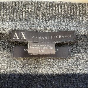 美品■アルマーニ エクスチェンジ L 最高級 100% メリノウール ニット セーター ボーダー ネイビー グレー Vネック ARMANI EXCHANGEの画像6