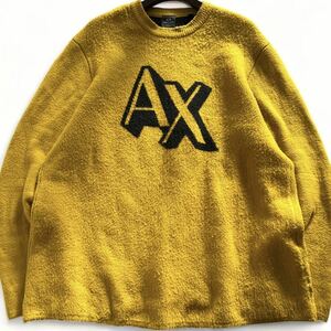 XL■大きいサイズ ARMANI EXCHANGE アルマーニ エクスチェンジ ウール混 ニット セーター ジャガード ロゴ 黄色 イエロー ストレッチ 