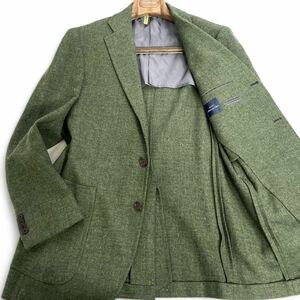 極美品■大きいサイズ 52■XL■SHIPS シップス ウール ツイード テーラードジャケット グリーン 緑 2B スコットランド製 生地 メンズ