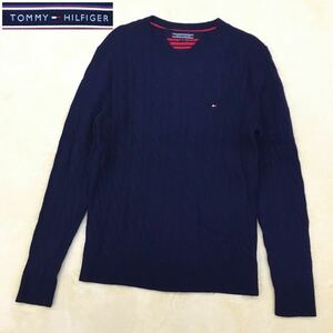 TOMMY HILFIGER トミーヒルフィガー ラムウール ニットセーター ケーブル編み クルーネック 丸首 長袖 プルオーバー 刺繍ロゴ メンズ XL