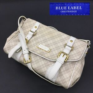 BLUE LABEL CRESTBRIDGE ブルーレーベル クレストブリッジ ショルダーバッグ チェック ナイロンキャンバス 革ベルト ホワイトベージュ