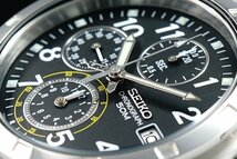 1円～ 1スタ セイコー 正規品 海外モデル SEIKO 逆輸入 美しいブラック 新品　1/20秒 クロノグラフ 腕時計50ｍ防水メンズ激レア入手困難_画像2