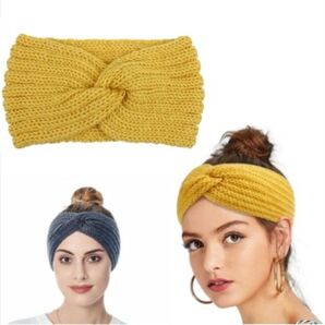 ヘアバンド ニット 秋冬用 イエロー A