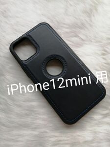 iPhone12mini 用ケース PUレザー ブルー ロゴビューウィンドウ ワイヤレス充電対応