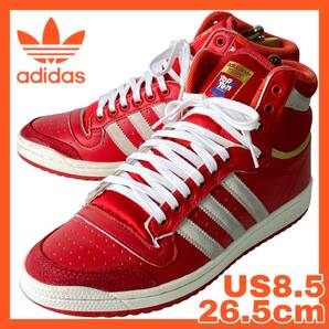 【即決】adidas 26.5cm アディダス US8.5 メンズ TOPTENトップテンハイカットスニーカー レッド EF6368 天然皮革合成繊維