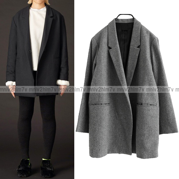 定35200円【KAAM カム】ウールテーラードジャケット オーバーサイズ ウエストベルト付き グレー WOOL TAILORED JACKET レディース