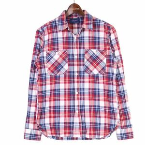 UNION STATION Union station men's Bigi through year long sleeve check * work shirt Sz.02 men's red × blue E4T00034_1#C