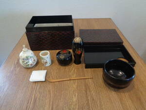 お茶道具　鎌倉彫の茶箱　お茶道具揃い　未使用同然　