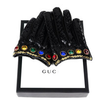 新品未使用展示品 GUCCI グッチ グローブ 513835 7 S 手袋 パイソン レザー カラーストーン ブラック 【本物保証】_画像8