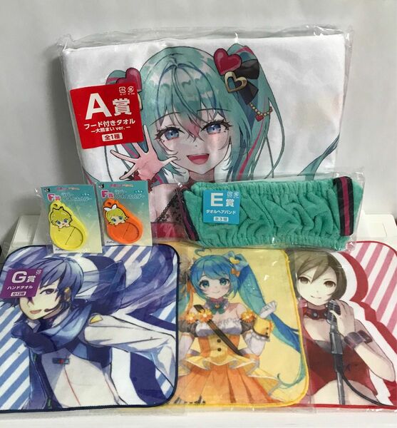 初音ミク　タオルフェス　みんなのくじ　計7個セット　A賞フード付きタオル　ハンドタオル　ホルダー　ヘアバンド