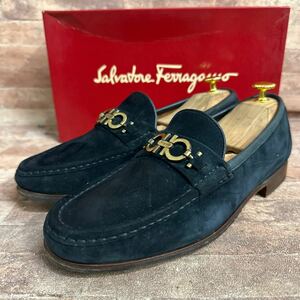 Salvatore Ferragamo フェラガモ ガンチーニ スエード ローファー 7.5EE 約25.5cm ネイビー