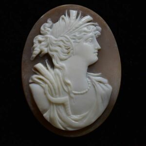 アンティーク 豊穣の女神デメテル サードニクスシェルカメオルース/裸石 ヴィクトリアン 19世紀 本物保証 手彫り