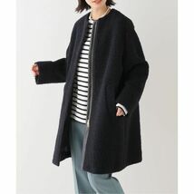 IENA イエナ Boucle Wool Trapaze ブークレウールトラペーズコート ノーカラーコート ネイビー系 定価60500円_画像1