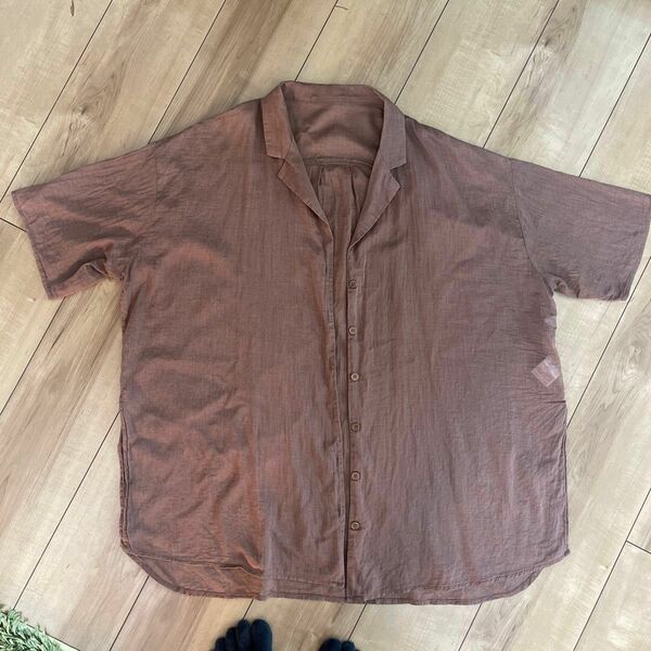 チャオパニックティピー　綿シアー開襟スリットカラーシャツ　ブラウン 半袖シャツ